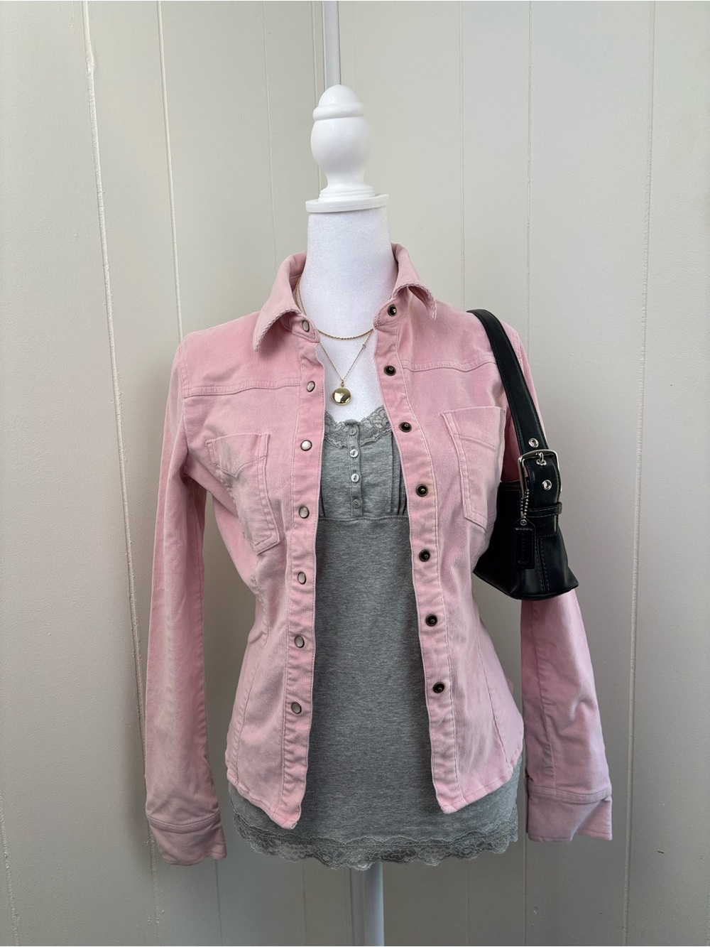 Rubbish Pink Button-Front Shirt Jacket